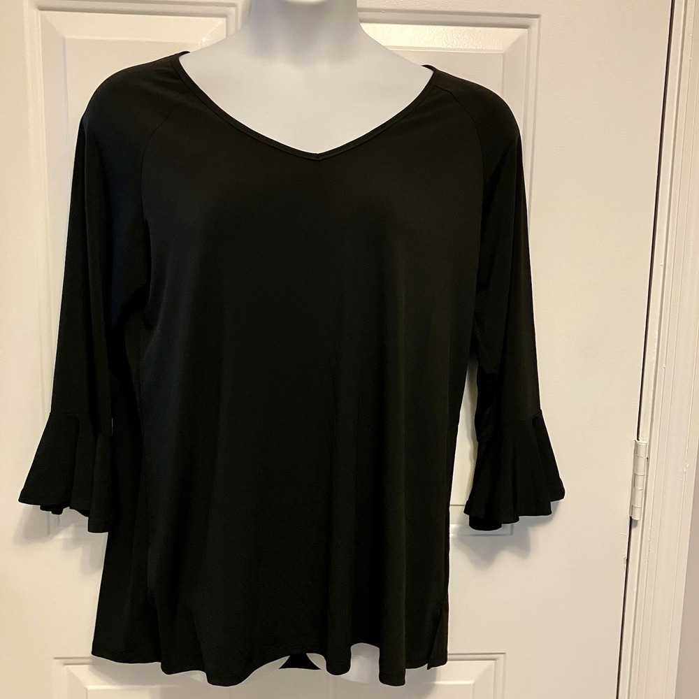 NWT Mountain Mamas Size L L/XL 3/4 Sleeves Black Tunic V Neck Shirt Top